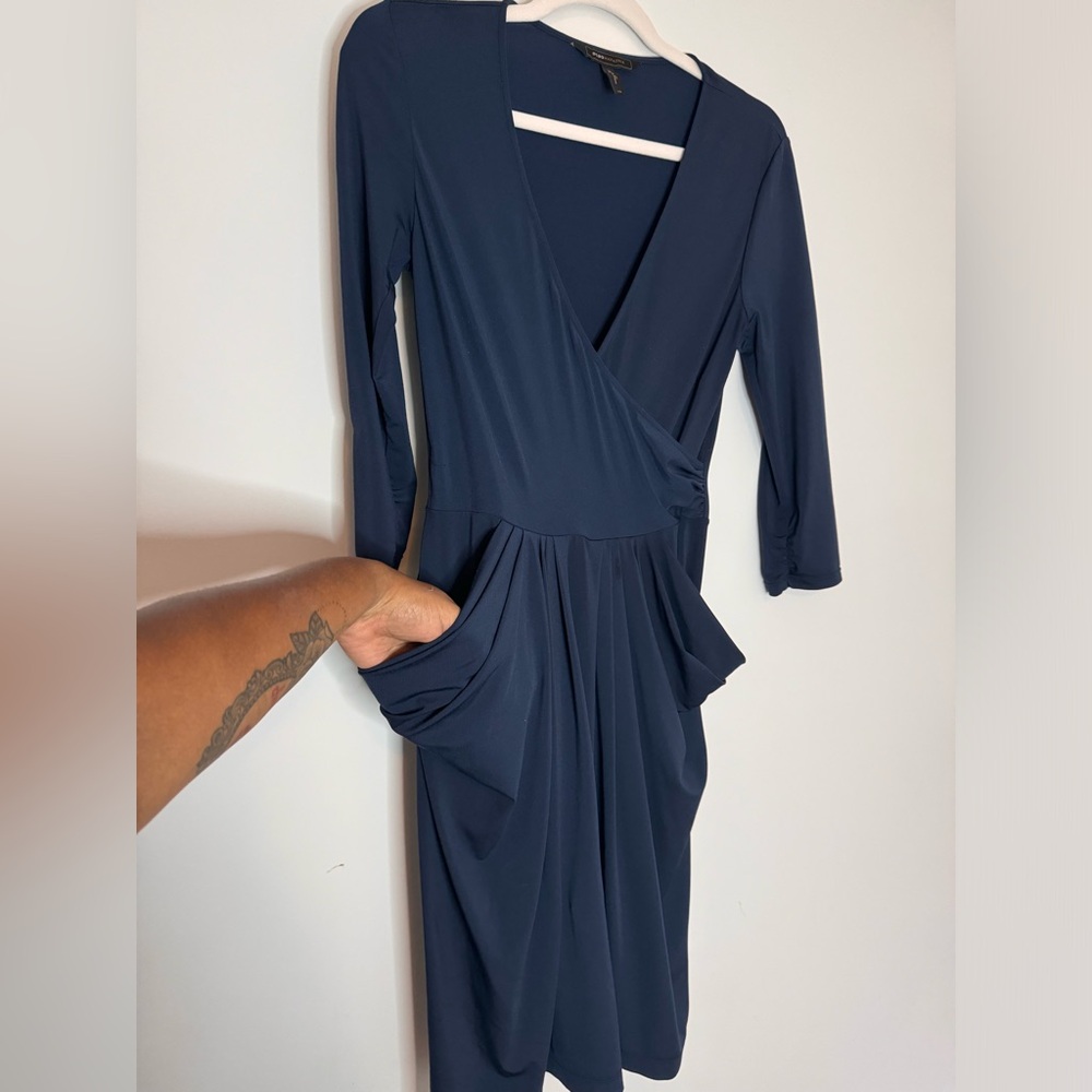 BCBGMAXAZRIA Women's Jenesis Dress Blue XS Navy Jersey V Neck Stretch Glam